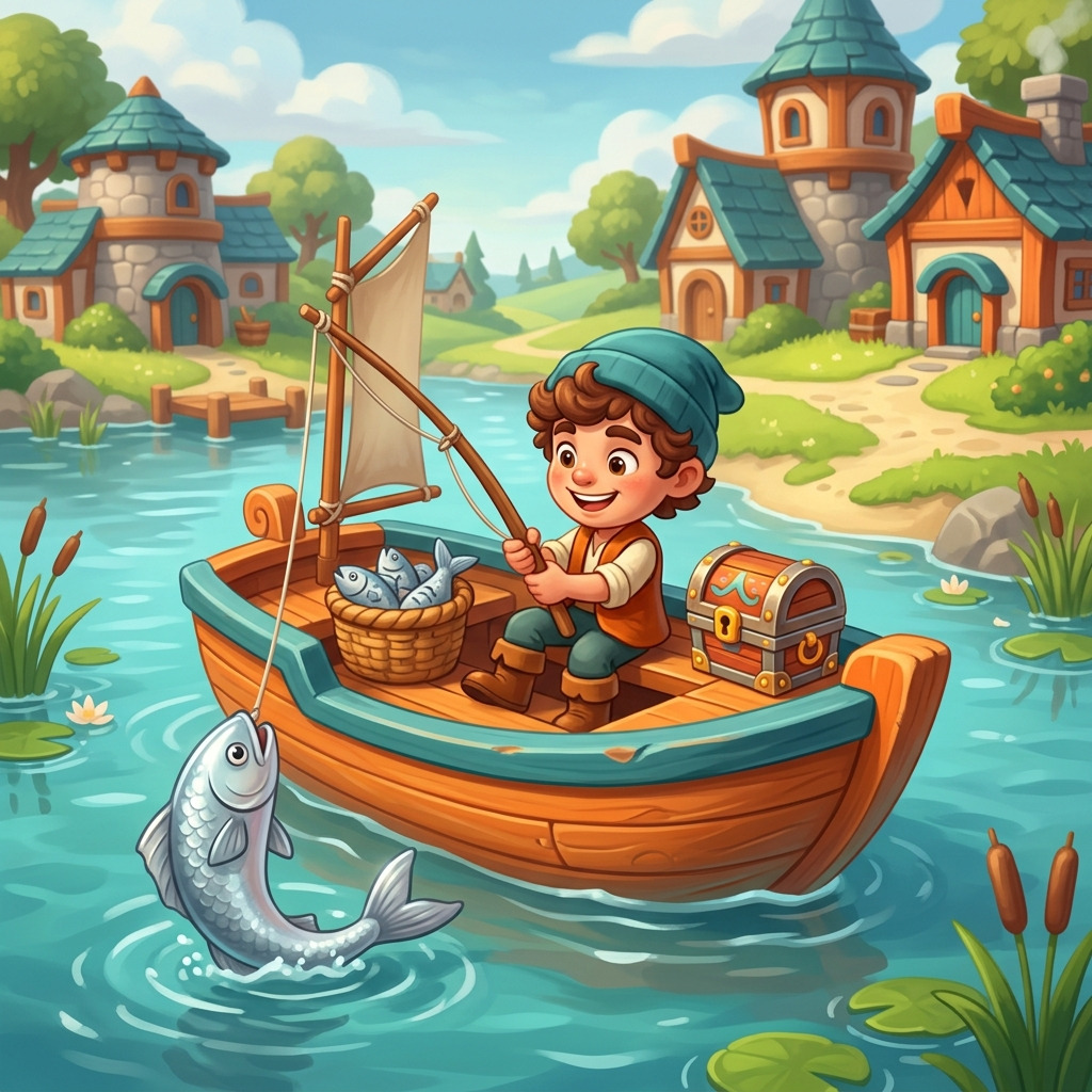 A hero in a boat pulls a fish out of the lake