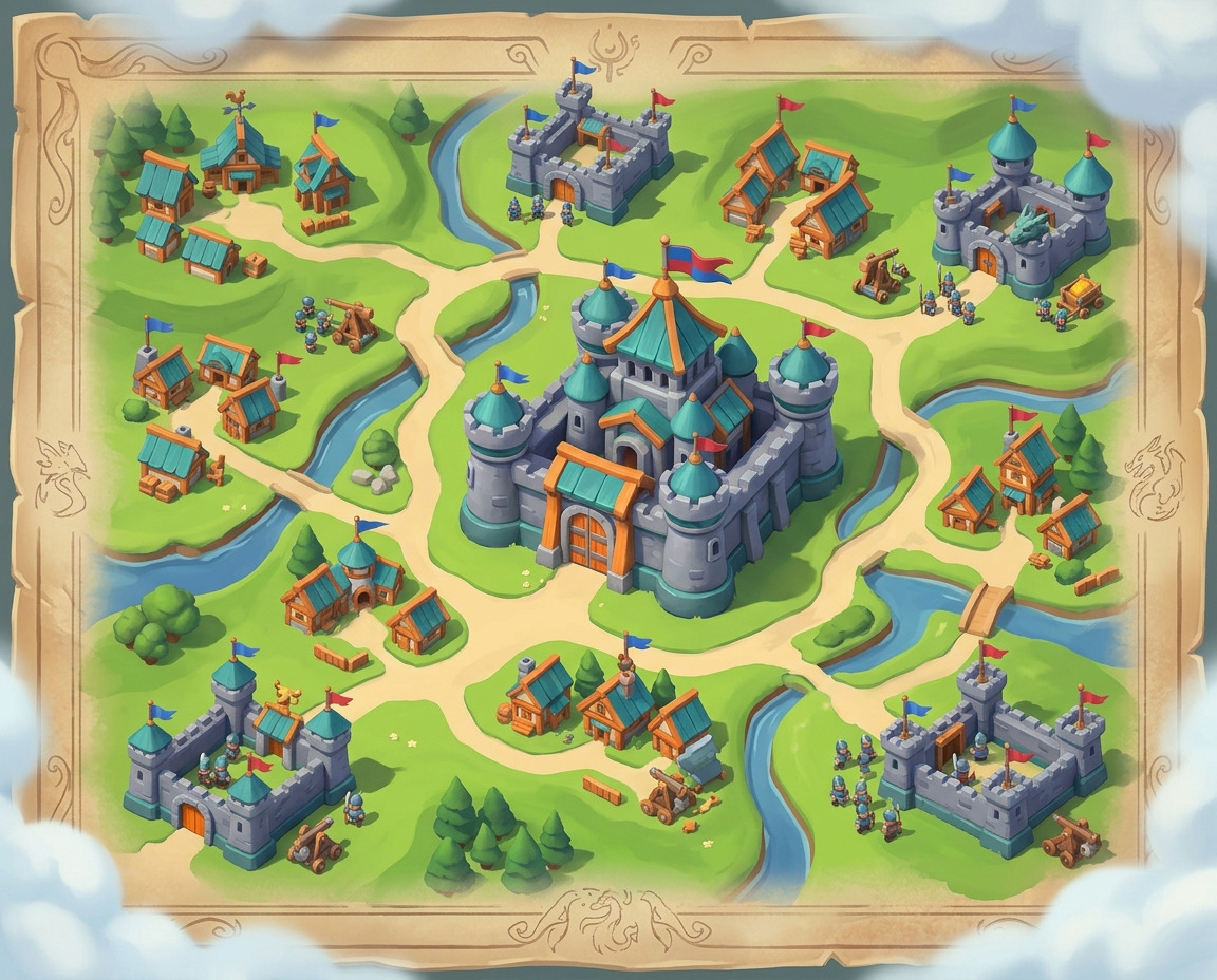 Clan war map with castles and settlements